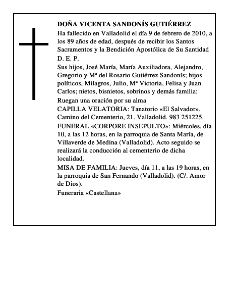 Doña Vicenta Sandonís Gutiérrez