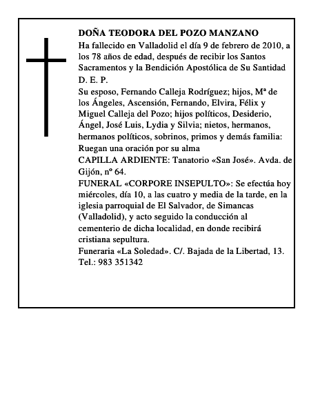 Doña Teodora del Pozo Manzano
