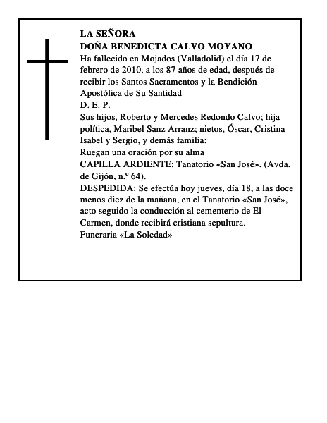 Doña Benedicta Calvo Moyano