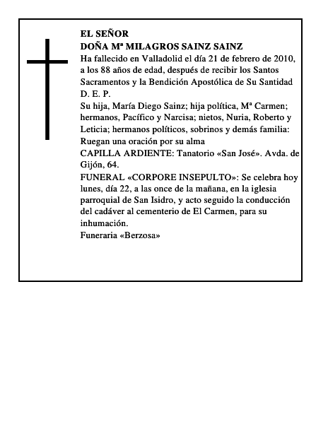 Doña Mª Milagros Sainz Sainz