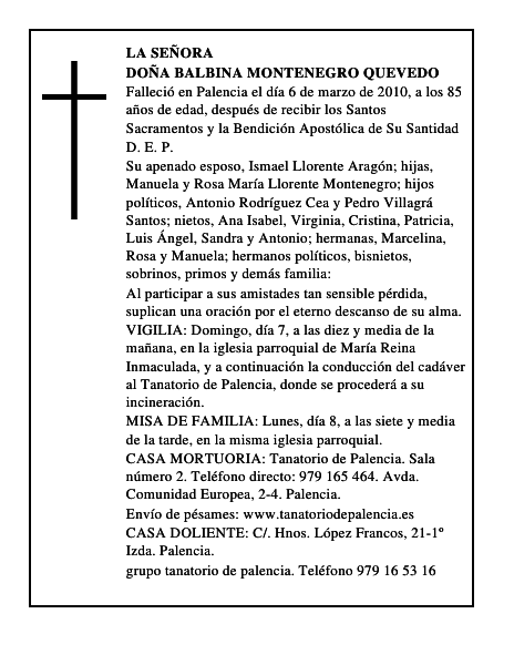 Doña Balbina Montenegro Quevedo