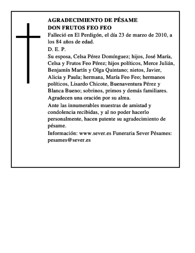 Don Frutos Feo Feo Esquela Necrológica El Norte de Castilla