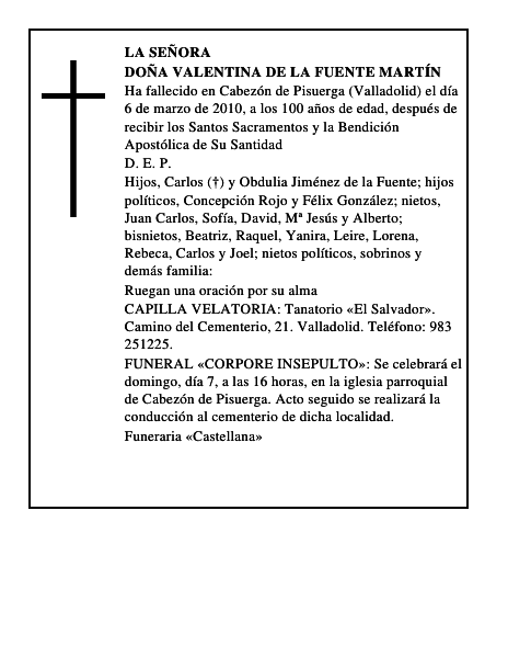 Doña Valentina de la Fuente Martín