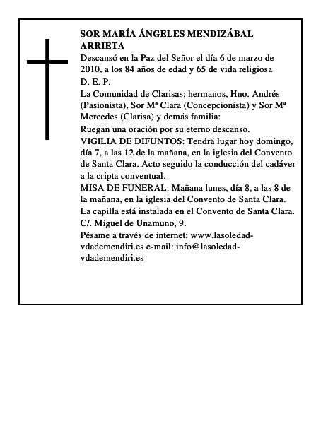 Sor María Ángeles Mendizábal Arrieta