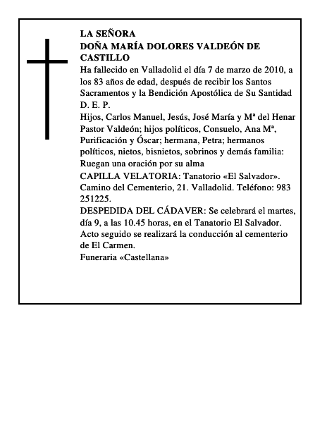 Doña María Dolores Valdeón de Castillo