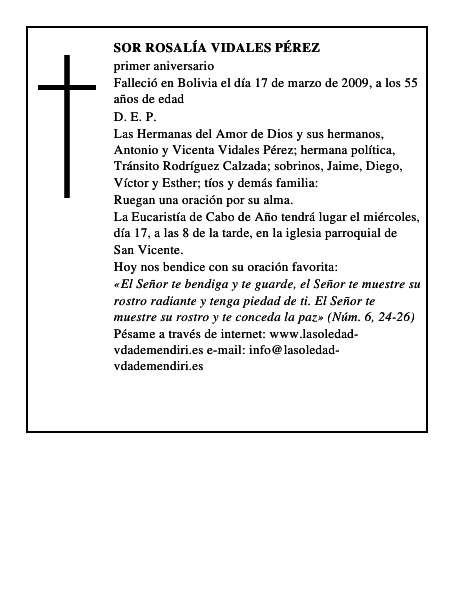 Sor Rosalía Vidales Pérez