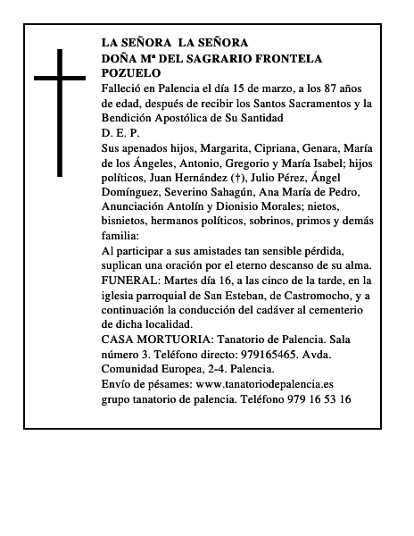 Doña Mª del Sagrario Frontela Pozuelo