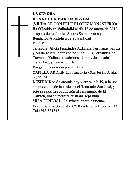 Doña Cuca Martín Elvira