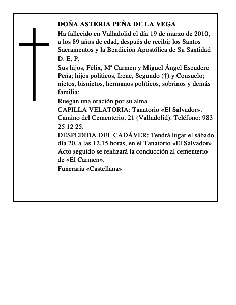 Doña Asteria Peña de la Vega