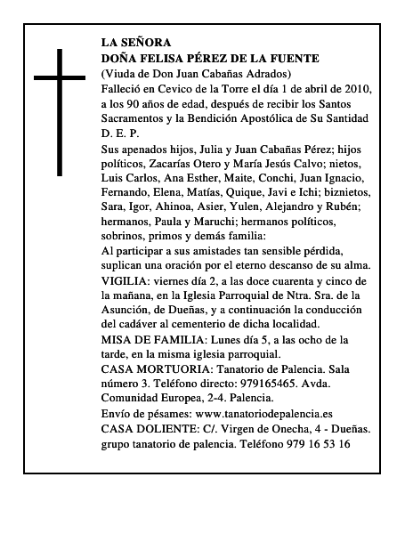 Doña Felisa Pérez de la Fuente