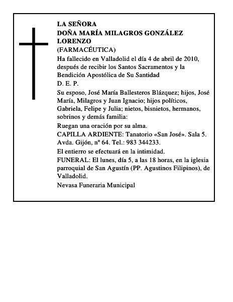 Doña María Milagros González Lorenzo