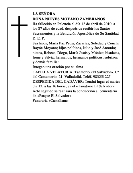 Doña Nieves Moyano Zambranos