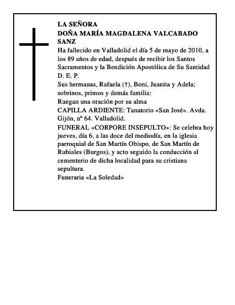 Doña María Magdalena Valcabado Sanz
