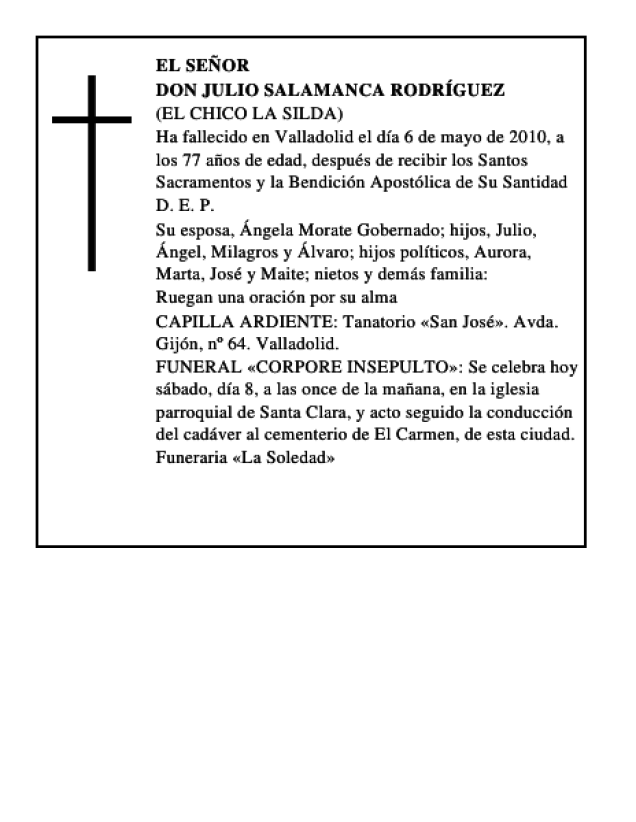 Don Julio Salamanca Rodríguez Esquela Necrológica El Norte de Castilla