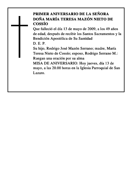 Doña María Teresa Mazón Nieto de Cossío