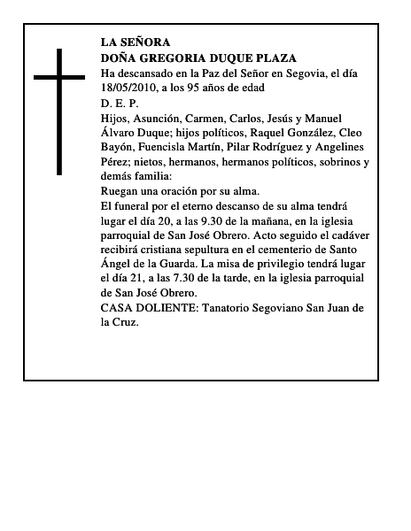 Doña Gregoria Duque Plaza