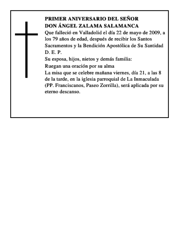 Don Ángel Zalama Salamanca Esquela Necrológica El Norte de Castilla