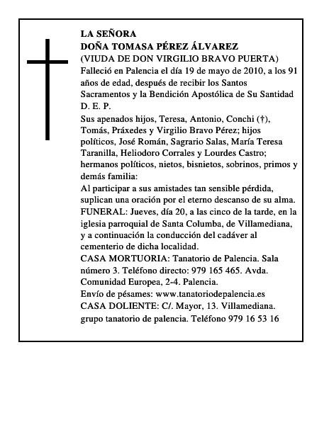 Doña Tomasa Pérez Álvarez