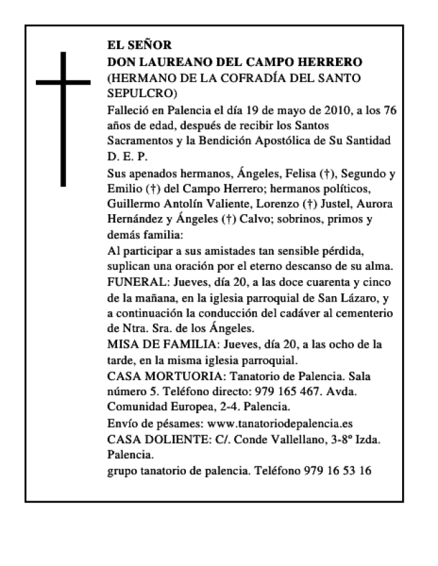 Don Laureano del Campo Herrero Esquela Necrológica El Norte de Castilla