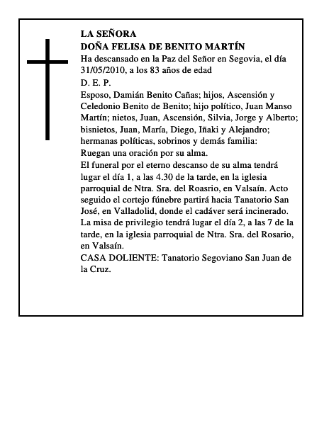 Doña Felisa de Benito Martín