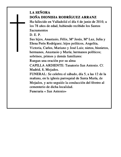 Doña Dionisia Rodríguez Arranz