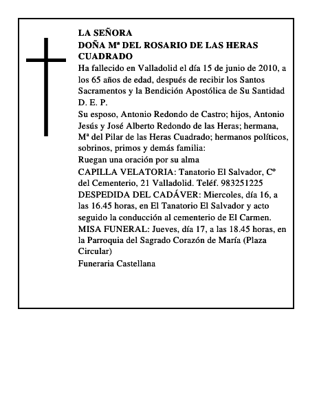 Doña Mª del Rosario de las Heras Cuadrado