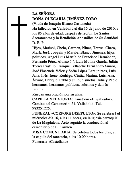 Doña Olegaria Jiménez Toro