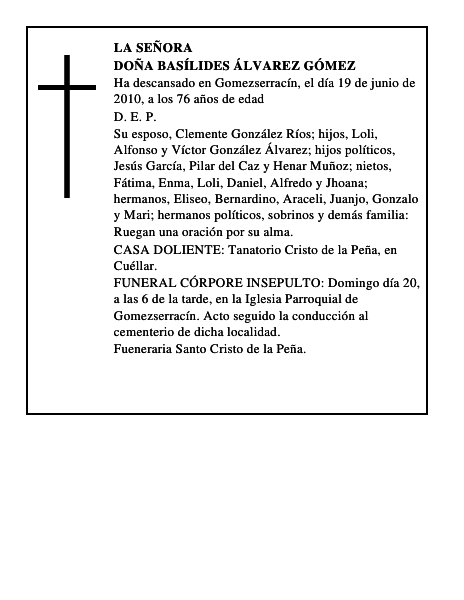 Doña Basílides Álvarez Gómez