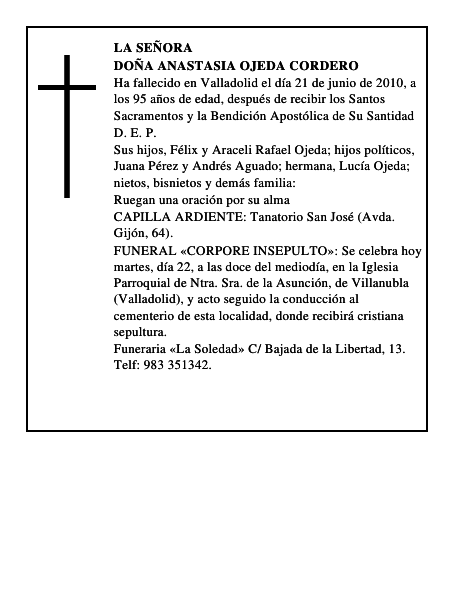 Doña Anastasia Ojeda Cordero