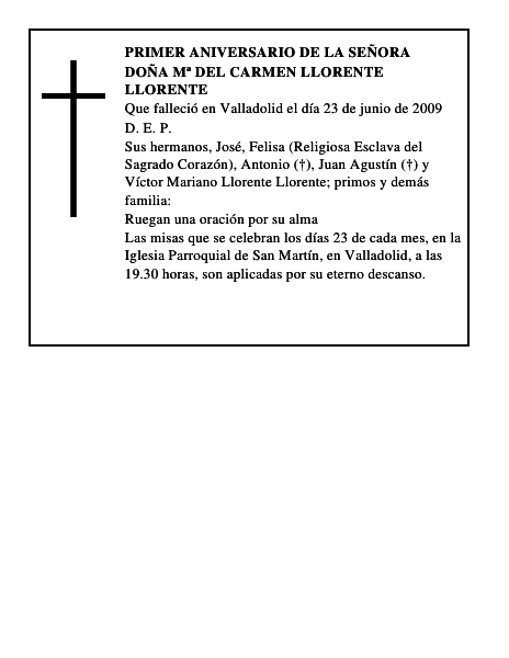 Doña Mª del Carmen Llorente Llorente