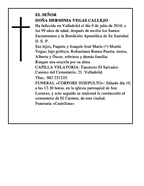 Doña Herminia Vegas Callejo