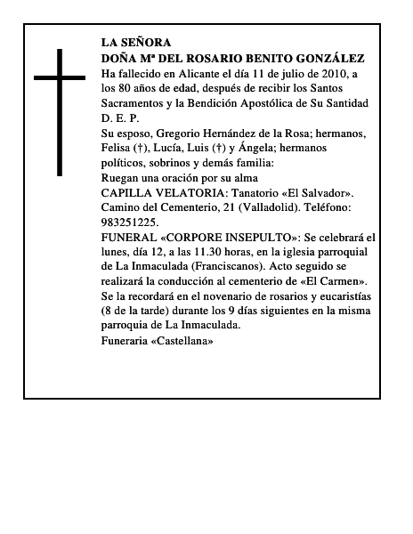 Doña Mª del Rosario Benito González