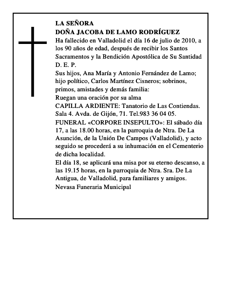 Doña Jacoba de Lamo Rodríguez