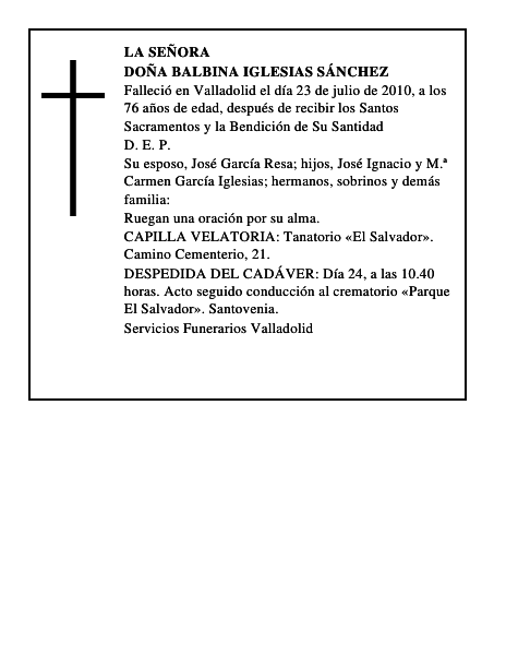 Doña Balbina Iglesias Sánchez