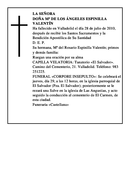 Doña Mª de los Ángeles Espinilla Valentín