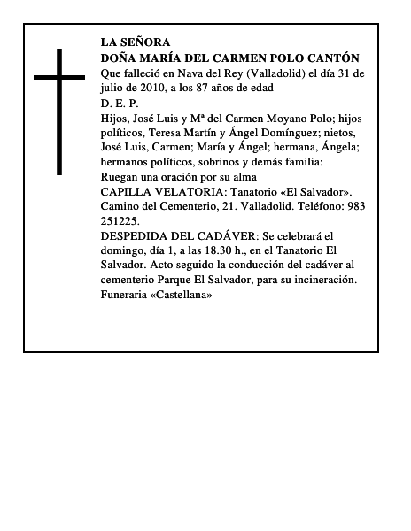 Doña María del Carmen Polo Cantón