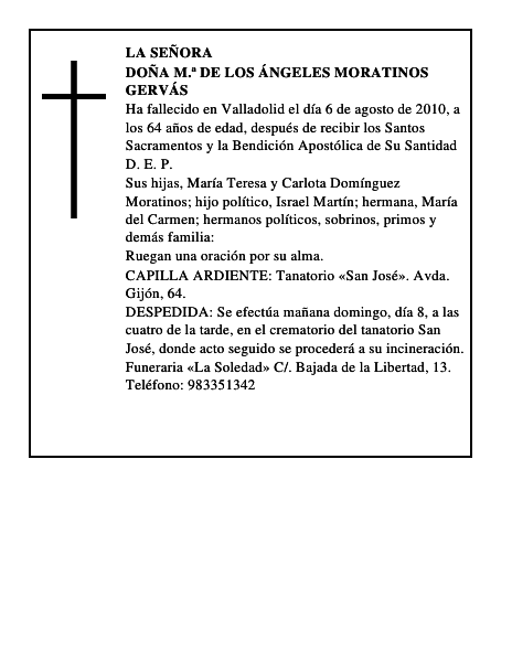 Doña M.ª de los Ángeles Moratinos Gervás