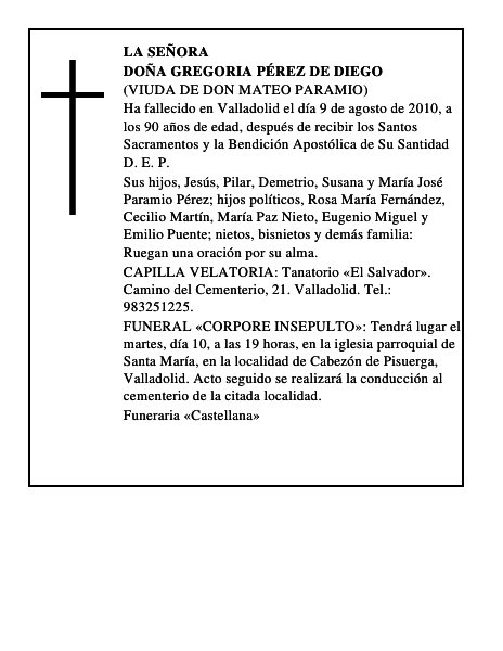 Doña Gregoria Pérez de Diego
