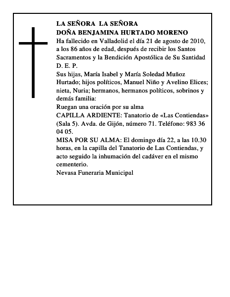 Doña Benjamina Hurtado Moreno