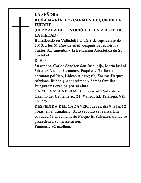 Doña María del Carmen Duque de la Fuente