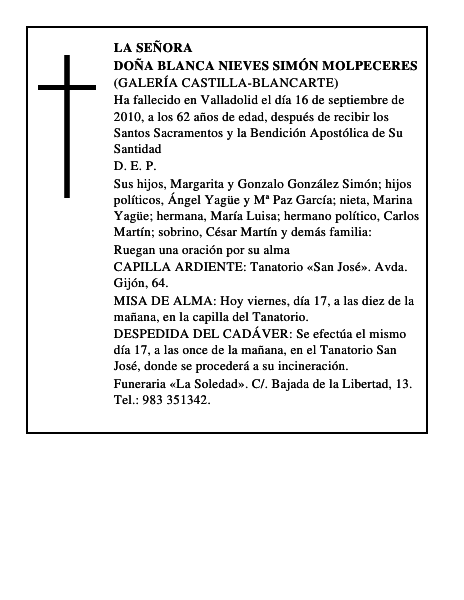 Doña Blanca Nieves Simón Molpeceres