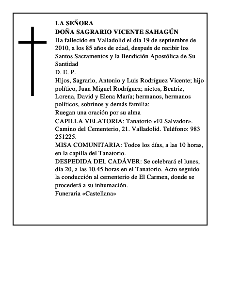 Doña Sagrario Vicente Sahagún
