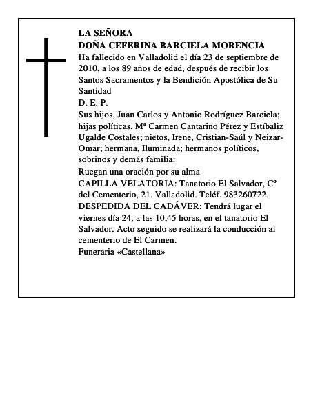 Doña Ceferina Barciela Morencia