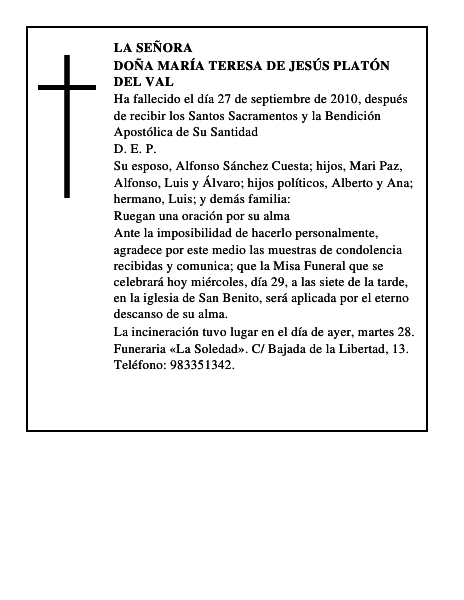 Doña María Teresa de Jesús Platón del Val