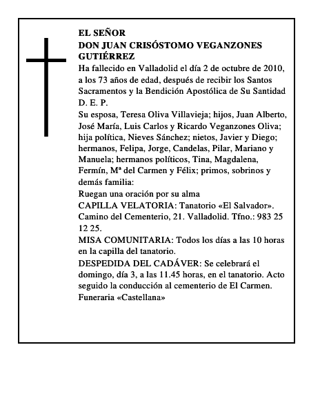 Don Juan Crisóstomo Veganzones Gutiérrez