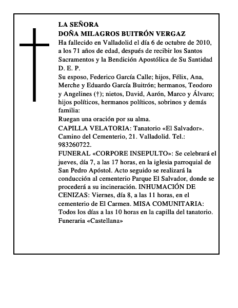 Doña Milagros Buitrón Vergaz