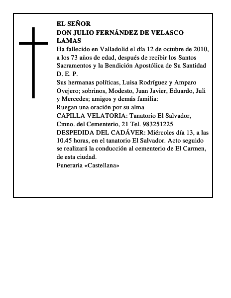 Don Julio Fernández de Velasco Lamas