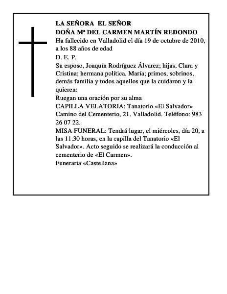 Doña Mª del Carmen Martín Redondo