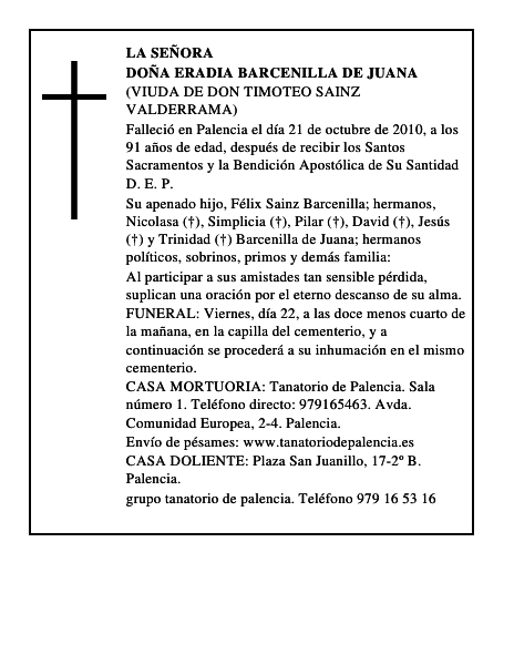 Doña Eradia Barcenilla de Juana