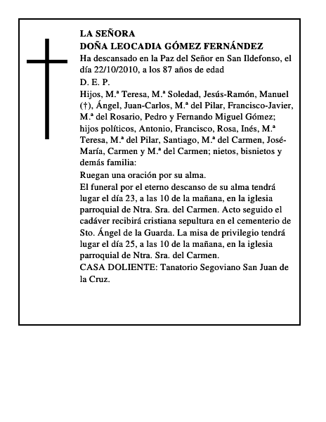 Doña Leocadia Gómez Fernández